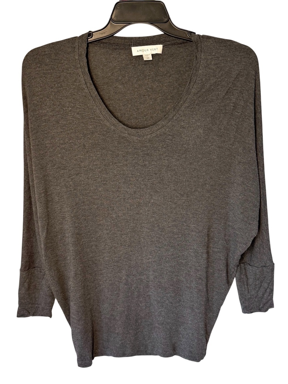 AMOUR VERT Charcoal Gray Dolman Sleeve Scoop Neck Micro Modal Stretchy Top OS